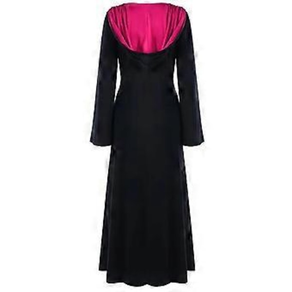 Dame Plus Size Halloween Hætteklædte Snøre Patchwork Langærmet Lang Kjole (S Hot Pink)