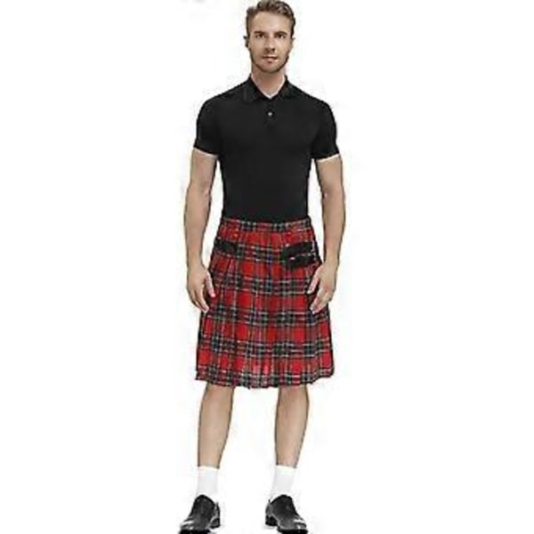 Irsk Rutete Grønn Kilt - Skotsk St. Patricks Grønn Plissert Kostyme Tartanskjørt Kilter Klær For Menn Og Kvinner (L rød)
