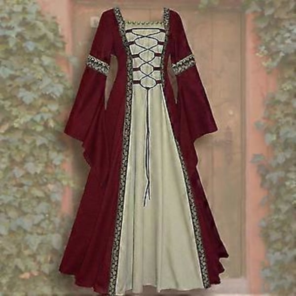 Dame Middelalder Retro Hof Prinsesse Cosplay Kostume Lang Kjole Elegant Heks (M Sort)