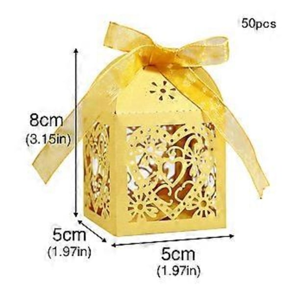Paket med 50 Blommiga Favoritaskar, Kärlekshjärta Godisask Dekorativ Sockerask Presentaskar Bröllopsdusch Årsdag Födelsedagsfest Bröllopsgåva (vit)