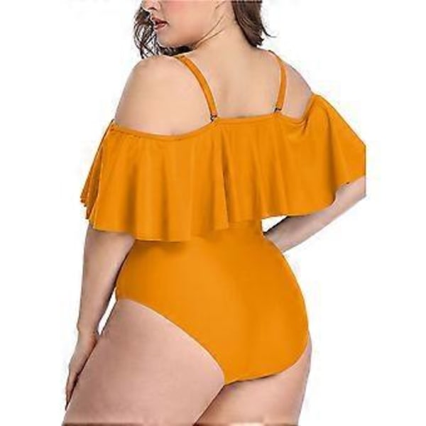 Plus-kokoiset Off Shoulder -uimapuvut naisille, vatsaa litistävät uimapuvut (4X-Large Keltainen)