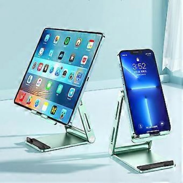 Justerbart og foldbart mobiltelefonstativ til skrivebord, aluminium mobiltelefonstativ med skridsikker base. (grøn)