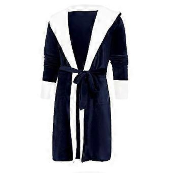 Fleece Badekåpe for Kvinner Myk Dressing Gown Hettelue Fluffy Towelling Lang Badekåpe (L Blå)