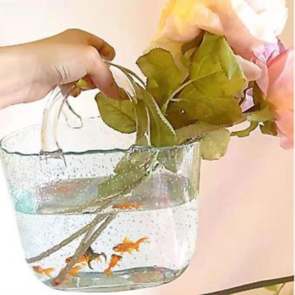 Klar glassvase med håndtak og bobler, elegant veskedesign, flott som fiskebolle og dekorasjon til bryllup, fest, hjem (transparent farge)