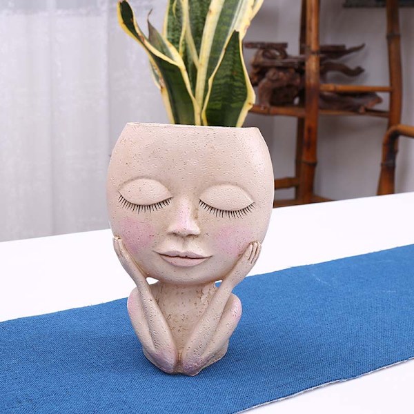 1 st Flowerkruka med Ansikte, Sukkulentkruka i Resin, Kreativ Blomma
