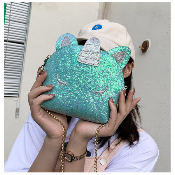 (Grøn) Enhjørning Crossbody Pung Taske Glitter Sequin Pung