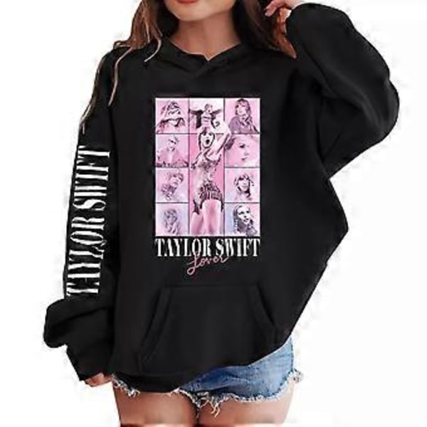 6-13Years Kids Girls Taylor Swiftie Printed Hooded Sweatshirt Hoodie Long Sleeve Baggy Loose Casual Swift Jumper Pullover Hoody Tops(10-11Years Black)