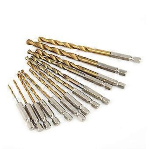 13 Dele Slagboremaskine Bitsæt, HSS Titanium Twist Hex Skaft Boremaskine Bitsæt til Metal, Stål, Træ, Plastik, Hurtigt Skift Design