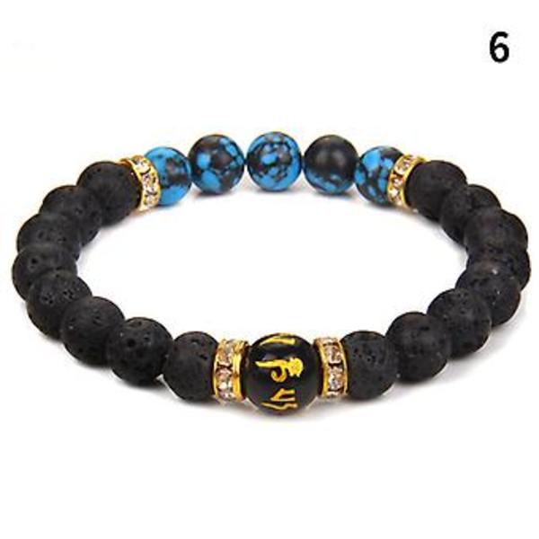 Naturlig Tigerøye Steins Armbånd Elastisk Hematitt Energi Unisex Smykker (Mønster 6)