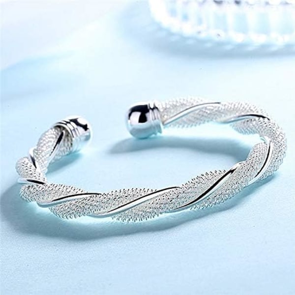 Silverpläterad justerbar mesh tvinnad manschettarmband för kvinnor