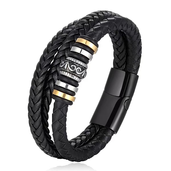 Etnisk stil läder handvävd flerskikts läderarmband, retro legering armband