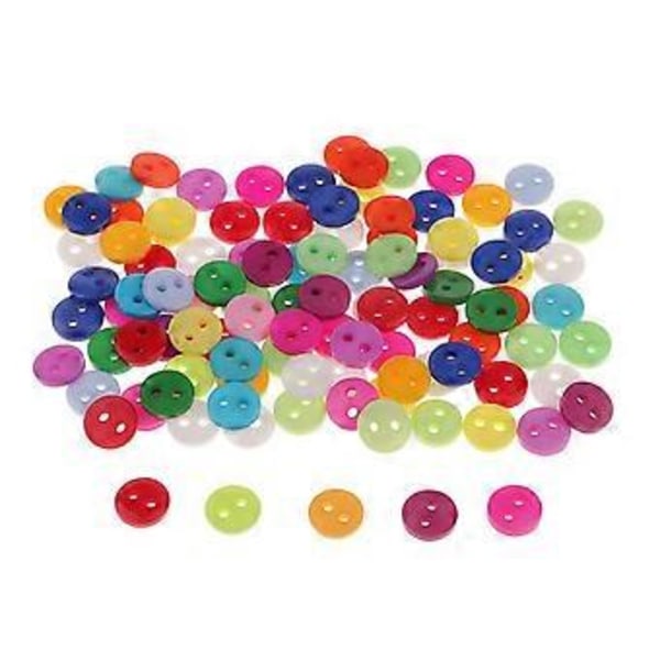 100 stk. godterifarget 2-hulls rund harpiksknapp for søm, håndverk, utklippsbok 6 mm (9 mm)