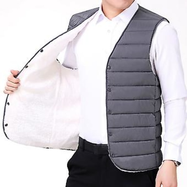 Vinterväst Padderad Plysch Enfärgad Enkelknäppt Ärmlös Kallsäker Ytterkläder Plus Storlek Bomullsväst (4XL Marinblå)