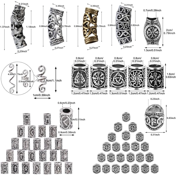 80 stycken vikingaskäggpärlor, fornnordiska hårpärlor, dreadl