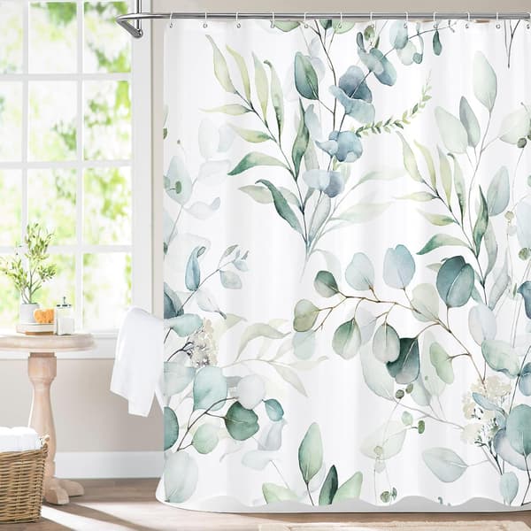 Salviagrön vårblommig duschdraperi, moderna växter botanisk tyg duschdraperier för elegant badrum