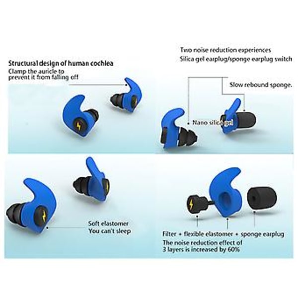 Støjreducerende Ørepropper til Søvn og Svømning - Dæmper Lyd med 10 Svampehoveder + 2 Silikonhoveder ( )