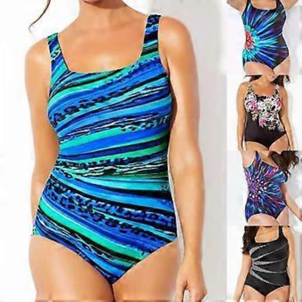 Dam Sommar Plus Size Push Up Baddräkt Randig Tryckt Bodycon Baddräkt Hel Baddräkt (L rosa)