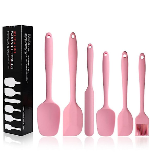 Silikonespatelsæt 6 stk. Non-stick gummispatel med rustfrit stålkern  Varmebestandigt  Køkkenredskabssæt（Pink）