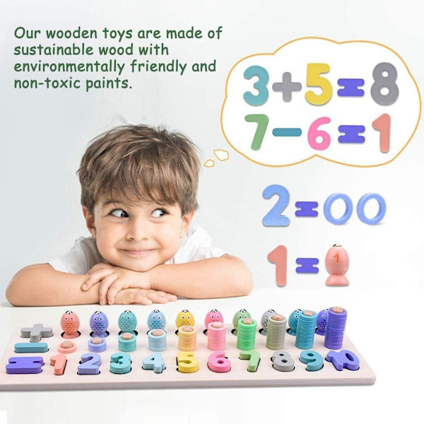 Montessori-matematiikkaleikki 3-vuotiaille ja sitä vanhemmille, opettavainen puinen pulmapeli G