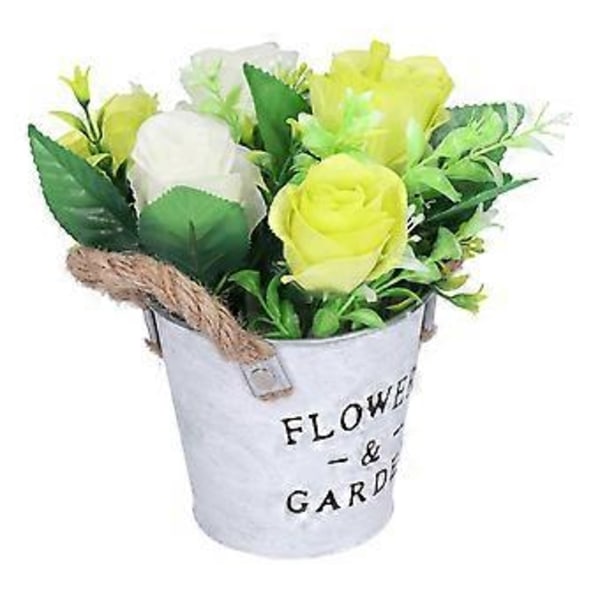 Konstgjord Ros Krukväxter Blomsterarrangemang Ornament Falska Blommor Dekoration för Hylla Hemmakontor Skrivbord Bord