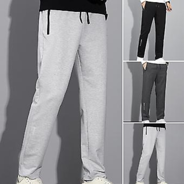 Män Vinterbyxor Mjuka Tjocka Elastisk Midja Enfärgad Lös Rak Byxor Med Snodd Fickor Casual Sportbyxor Män Höst Sweatpants (XL Svart)