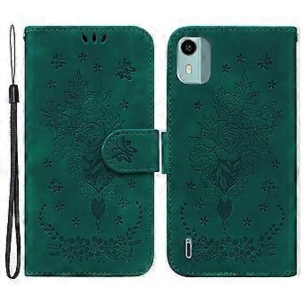 Til Nokia C12 4G/C12 Plus/C12 Pro Telefon Stand Case Rose Sommerfugl Præget PU Læder Wallet Shell (Style D)