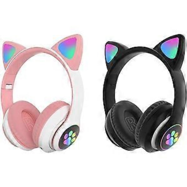 Spelheadset, Stereo Spelhörlurar, Söta Kattöron Brusreducerande Hörlurar, Mikrofon, LED-Ljus