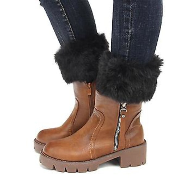 Dames Vinter Hæklet Ben Støvle Sokker Manschetter Topper Fuzzy Trim Anklen Varmer Sokker (Sort)