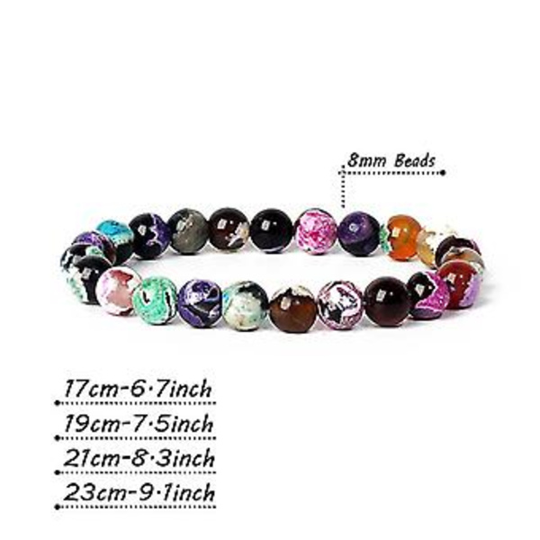 Armband av natursten för kvinnor och män - Randiga agater, kristallkvarts, jade, smycken, Reiki-healing, armband för yoga, present (6 mm pärlor, 2 st)