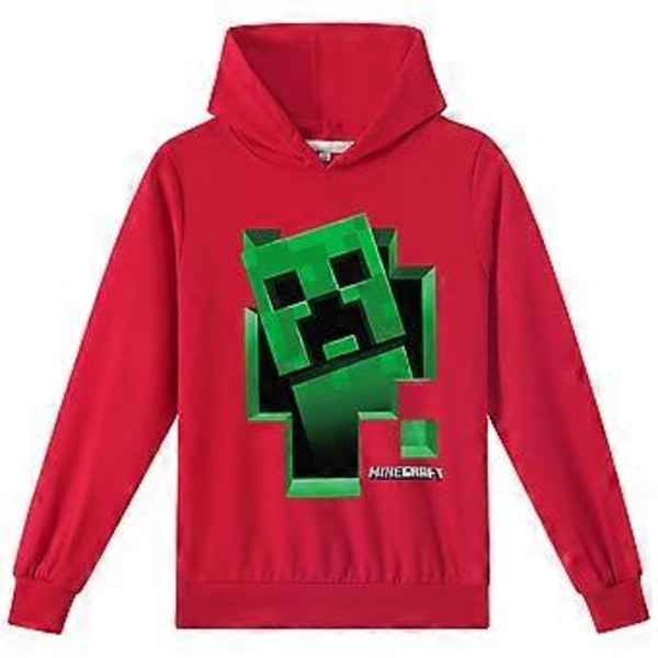 Minecraft Trykt Børne Hoodie til Drenge og Piger Casual Langærmet Hættetrøje Trøje Jumper Tops (9-10 År Rød)