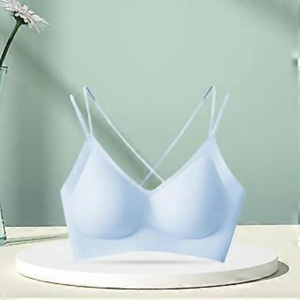 Naisten Rintaliivit Jelly Strip Tuki T-paita Rintaliivit Alusvaatteet Push up Rintaliivit Pehmustetut Braletit (L Sininen)