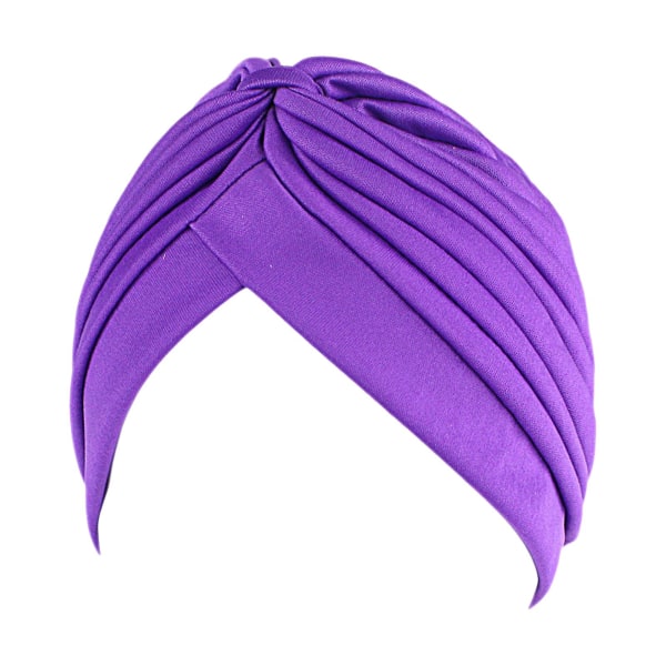 Farfi Pleated Turban Hat Breathable Stretchy Anti-uv Sun-proof No Brim Beanie Hat Party Accessories Purple