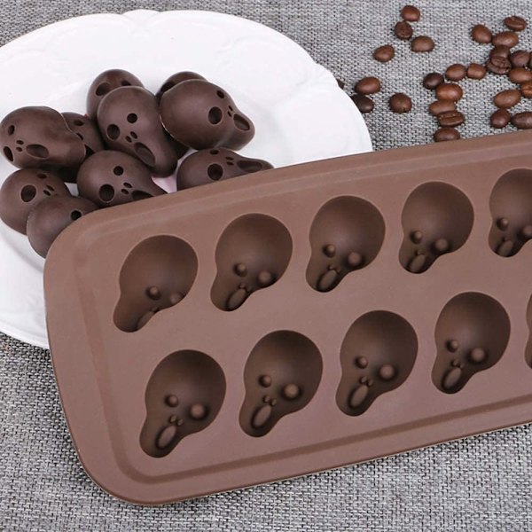 2 stk. Halloween chokoladeforme, kranie silikone bageform, ikke