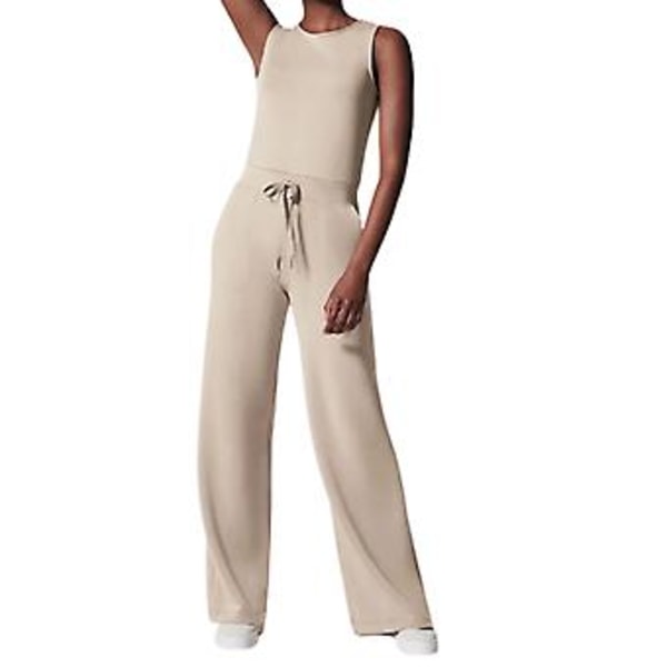 Ærmeløs Jumpsuit i Ensfarvet Design Vaskbar Høj Elastisk Stoffet Tøj til Daglig Arbejde Fest (3XL Ris Hvid)