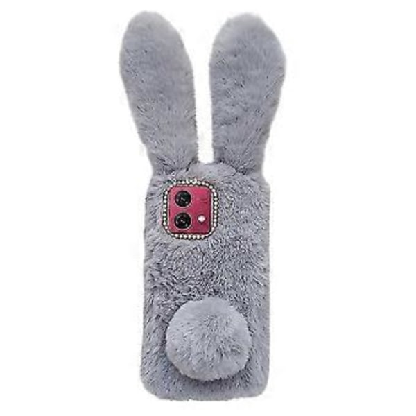 Motorola Moto G84 5g -puhelimen kuori, pehmeä TPU, karvainen tupsupallo, pörröinen puhelinkuori strassikoristeella (vaaleanharmaa)