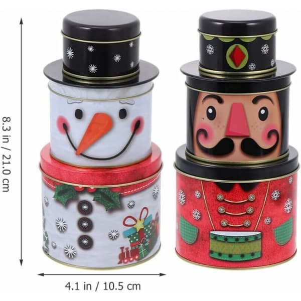 (2 stk) Julekakebokser Nesting Snømann Tinplate Godteriboks