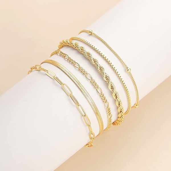 Guld Armbånd til Kvinder Vandtæt 14K Ægte Guld Smykkesæt til Kvinder Trendy Tynde Spinkle Stakbare Cubanske Led Papirclips Kæde Armbånd Sæt Mode Tilbehør Sterling Sølv Gaver til Kvinder Piger