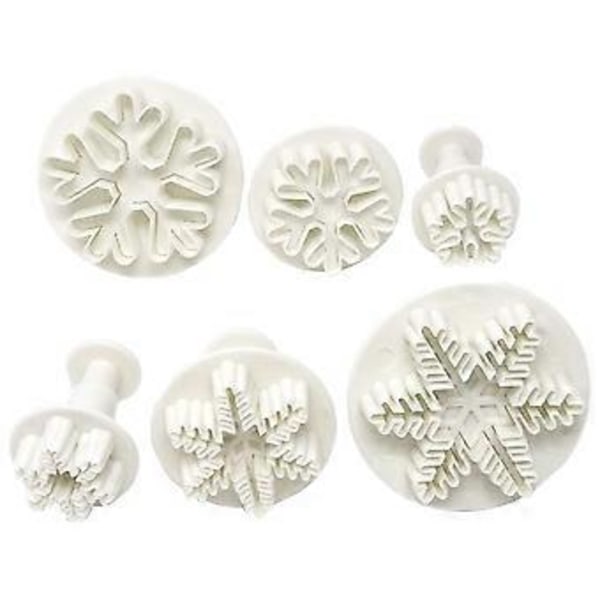 6 st/set Livsmedelsgodkänd Plast Snöflinga Fondant Tårta Plunger Skärare Formar DIY Präglingsverktyg för Bakning