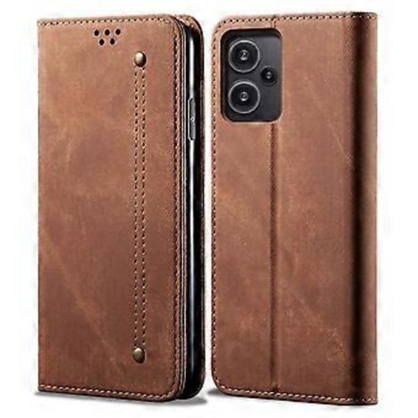Mobilskal för Xiaomi Redmi Note 13 Pro+ 5G Jeans Tyg Textur Läderfodral (Kaffe)