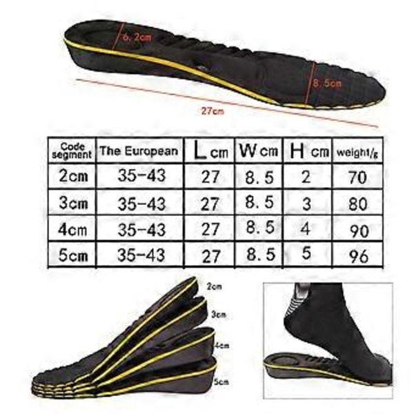 Höjd Innersulor Elastisk Komfort Högre Häl Inlägg Lyft för Sneakers Män 2cm(3cm)