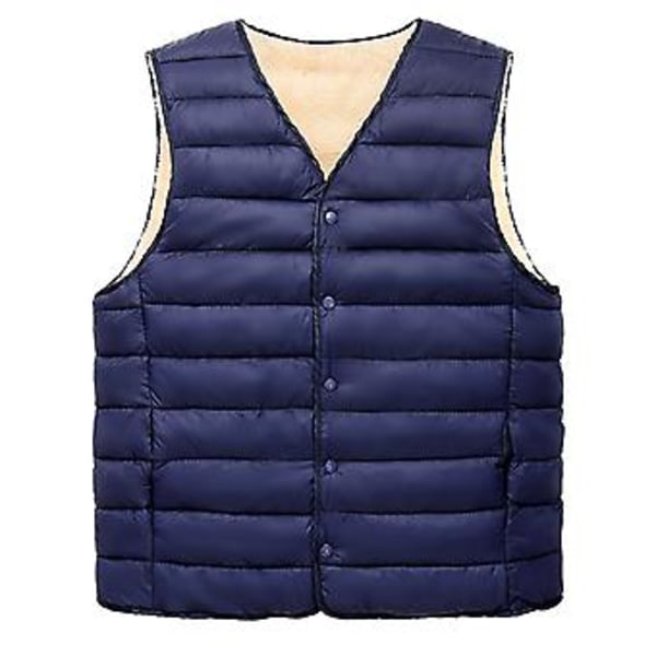 Vinterväst Padderad Plysch Enfärgad Enkelknäppt Ärmlös Kallsäker Ytterkläder Plus Storlek Bomullsväst (4XL Marinblå)