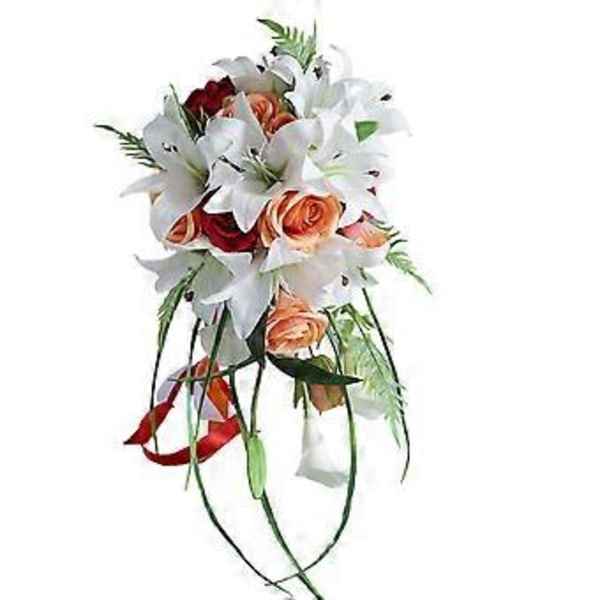 Bryllupsbuket til bruden, vanddråbestil kunstige blomster lilje rose buket falske blomster til bryllupsceremoni, jubilæum og hjemmedekor