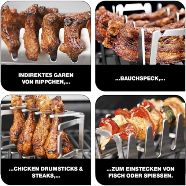 BBQ Rib rack Multi Grill Stand Grill rack i rustfrit stål Rib