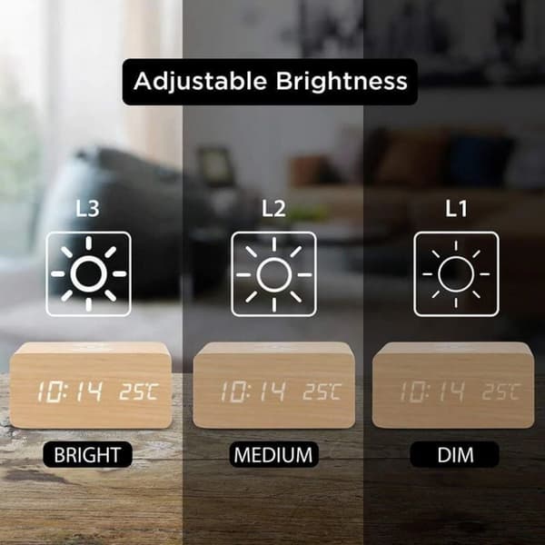 Digitalt termometer vækkeur træ digital vækkeur LED Di