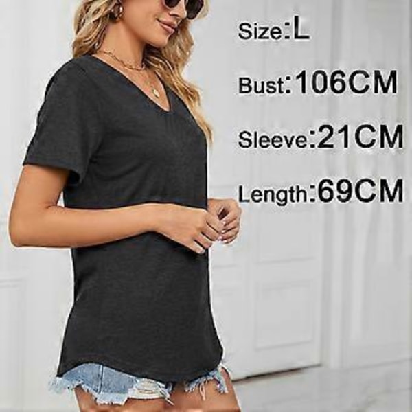 Dame Skjorter V-hals Kort/Langærmet Bomulds Toppe T-shirt Basic Tees Maskinvask (sort)