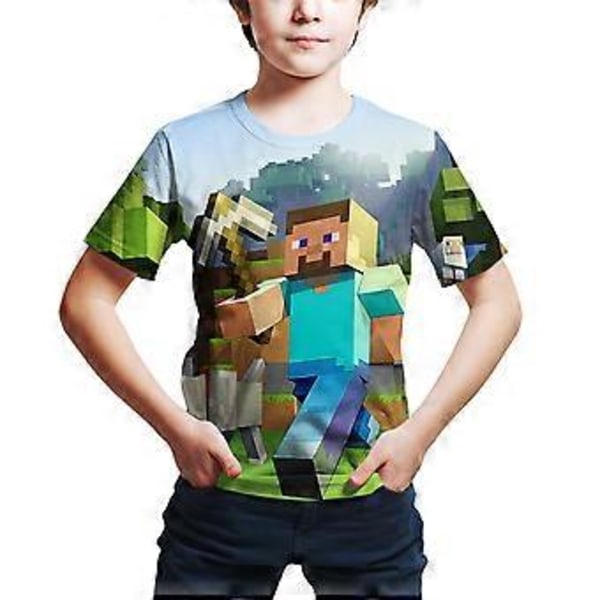 Minecraft Peli Kesä T-paita Lapsille Lyhythihainen Casual Tee Paita 3D Painettu Pyöreäkaulainen Yläosa 6-14 Vuotta (13-14 Vuotta C)