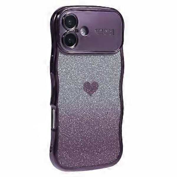 Skal till iPhone 16 Plus Kärlekshjärta Gradient Glitter TPU Telefonfodral Elektropläterad Krullig Ram (Stil F)