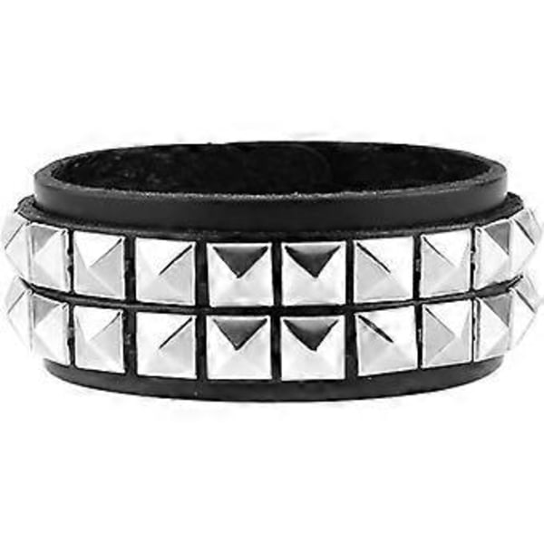 SZTXJ Unisex Sort Ægte Læder Sølv Pyramide Nitter Armbånd 80'er Gotisk Punk Glam