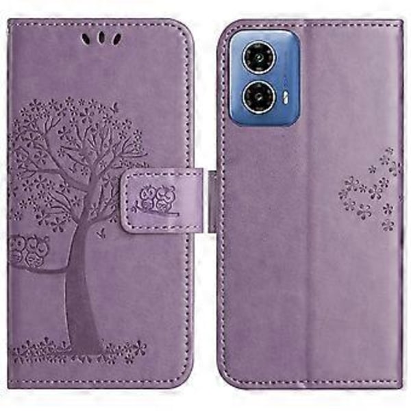 Til Motorola Moto G35 5G Etui PU Læder Ugle Træ Præget Pung Telefon Cover (Style G)