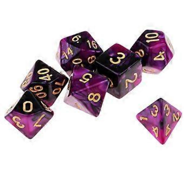 7X Polyhedral Terning Terning D20 D12 D10 D8 D6 D4 til DND RPG MTG Lilla Sort